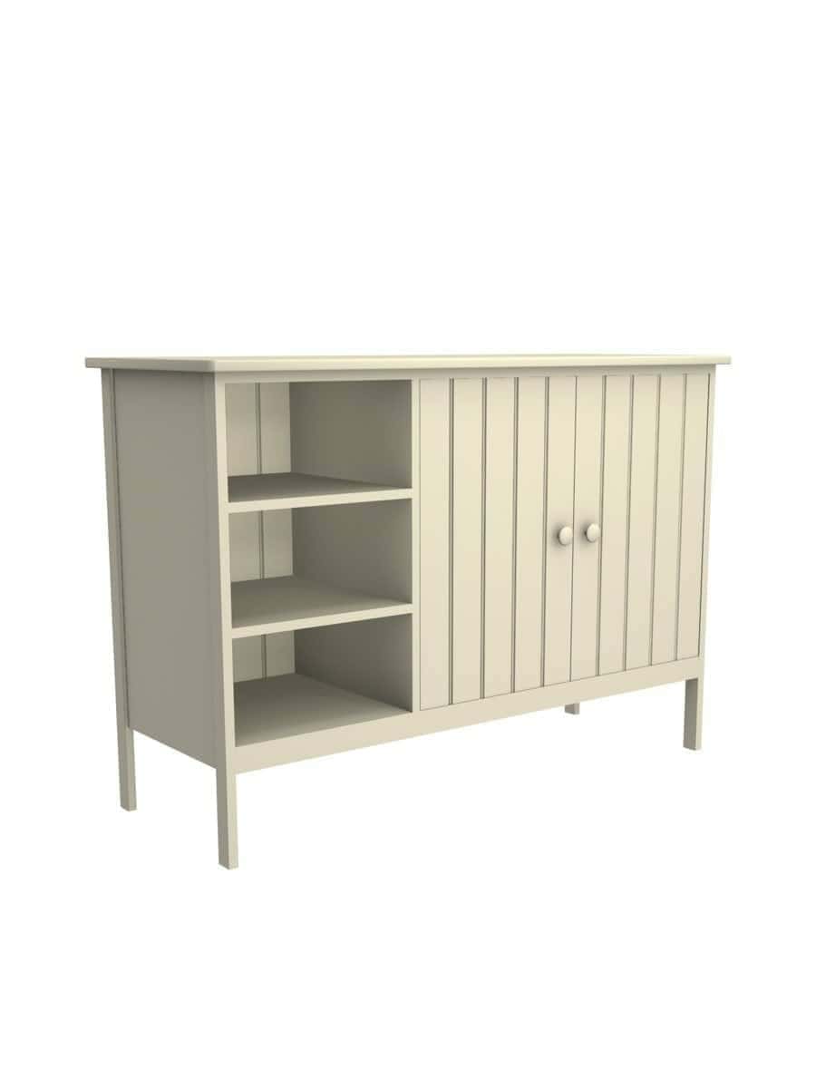 images Colony Buffet with Cubbies, Side Cubbies, Straight Apron, Beadboard Interior Rear Panel, Wood Doors, Fresh Cream
