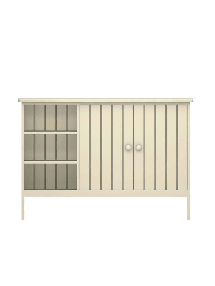 images Colony Buffet with Cubbies, Side Cubbies, Straight Apron, Beadboard Interior Rear Panel, Wood Doors, Fresh Cream