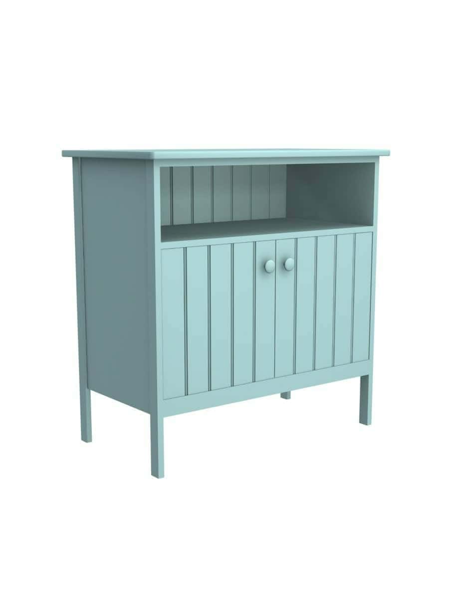 images Higgins Buffet with Cubbie, Straight Apron, Beadboard Interior Back Panel, Wood Doors, Aquamarine