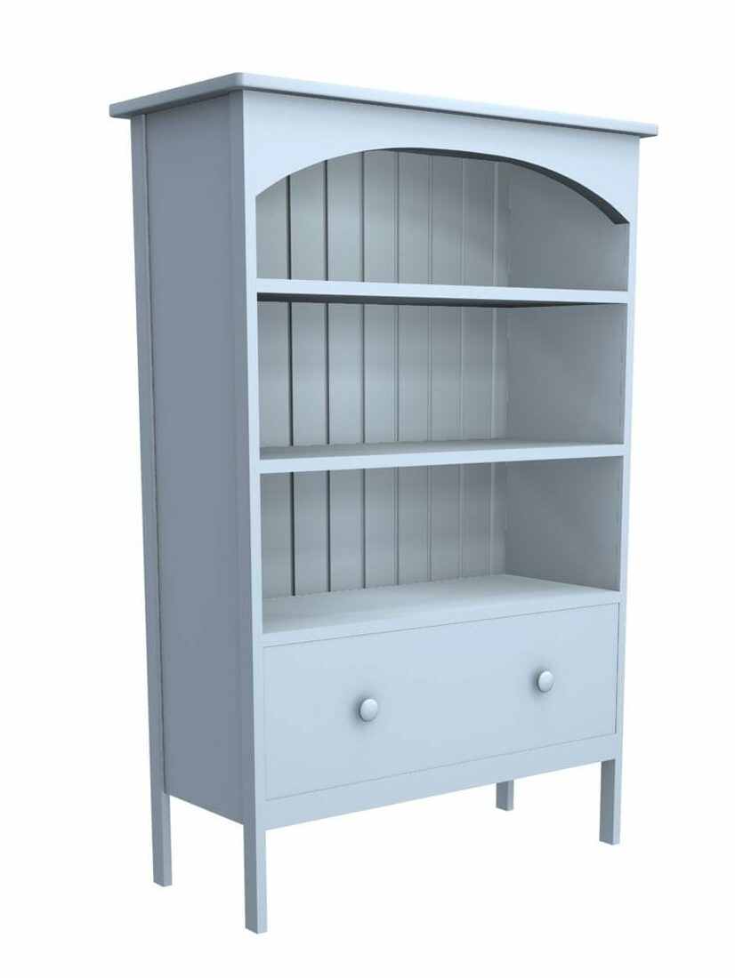 Orono 2 Drawer Bookcase, Arch, Beadboard Interior Back Panel, Cool Breeze