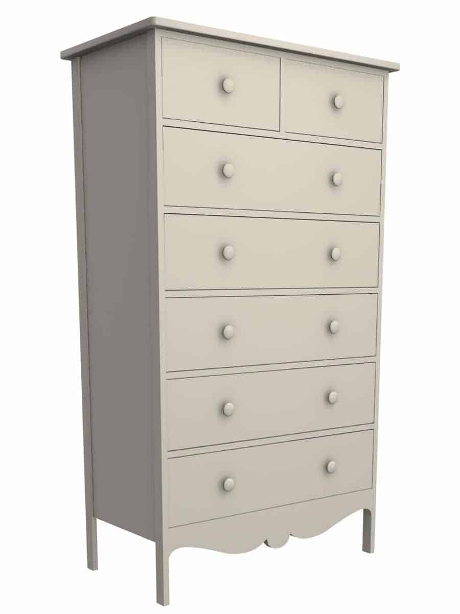 Rockland 6 Drawer Chest, 2 Top Drawers, Scroll Apron, Clay