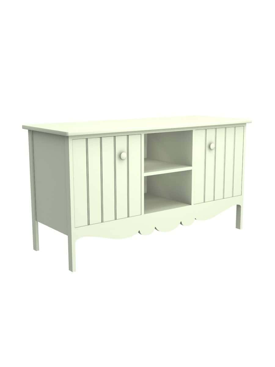 images Sebago TV Cabinet, Scroll Apron, Wood Doors, Flat Interior Back Panel, Ivory