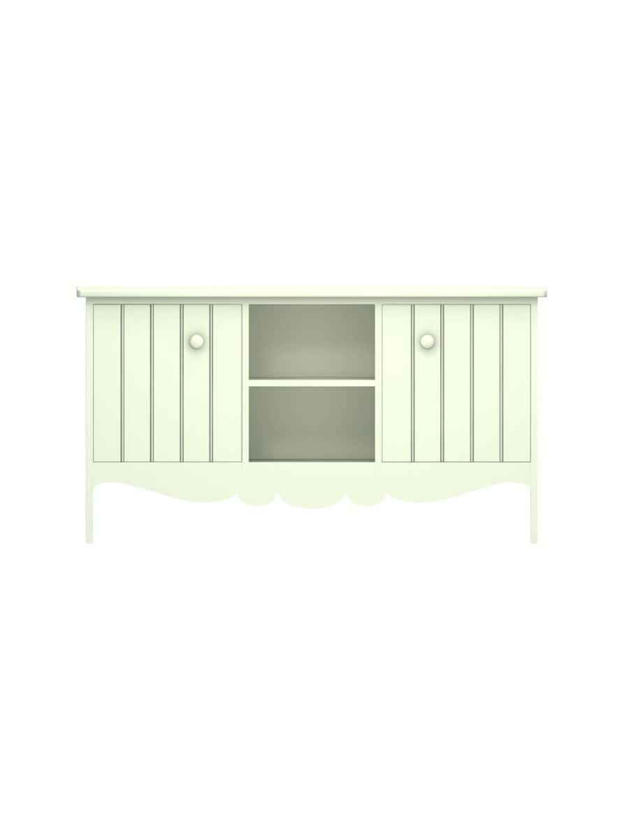 images Sebago TV Cabinet, Scroll Apron, Wood Doors, Flat Interior Back Panel, Ivory