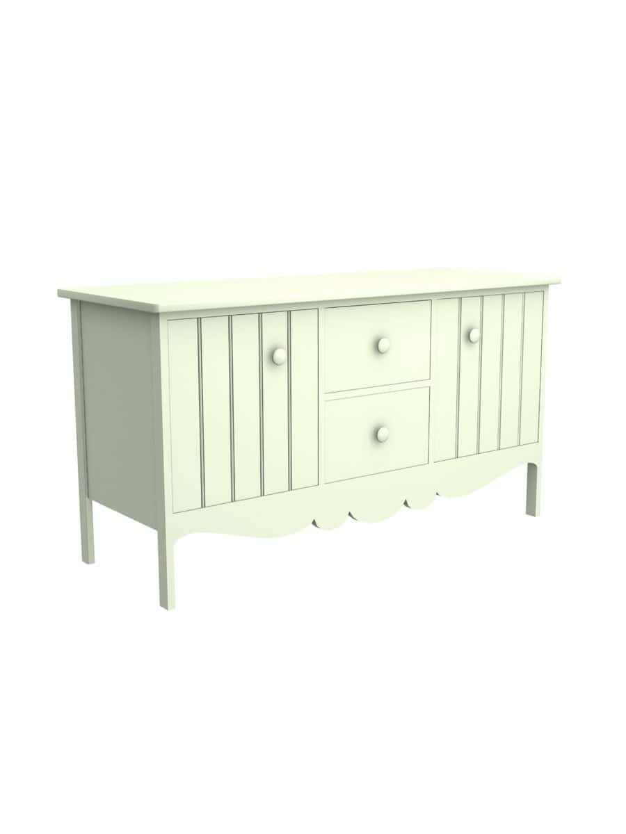 images Sebago TV Cabinet with 2 Drawers, Scroll Apron, Wood Doors, Ivory