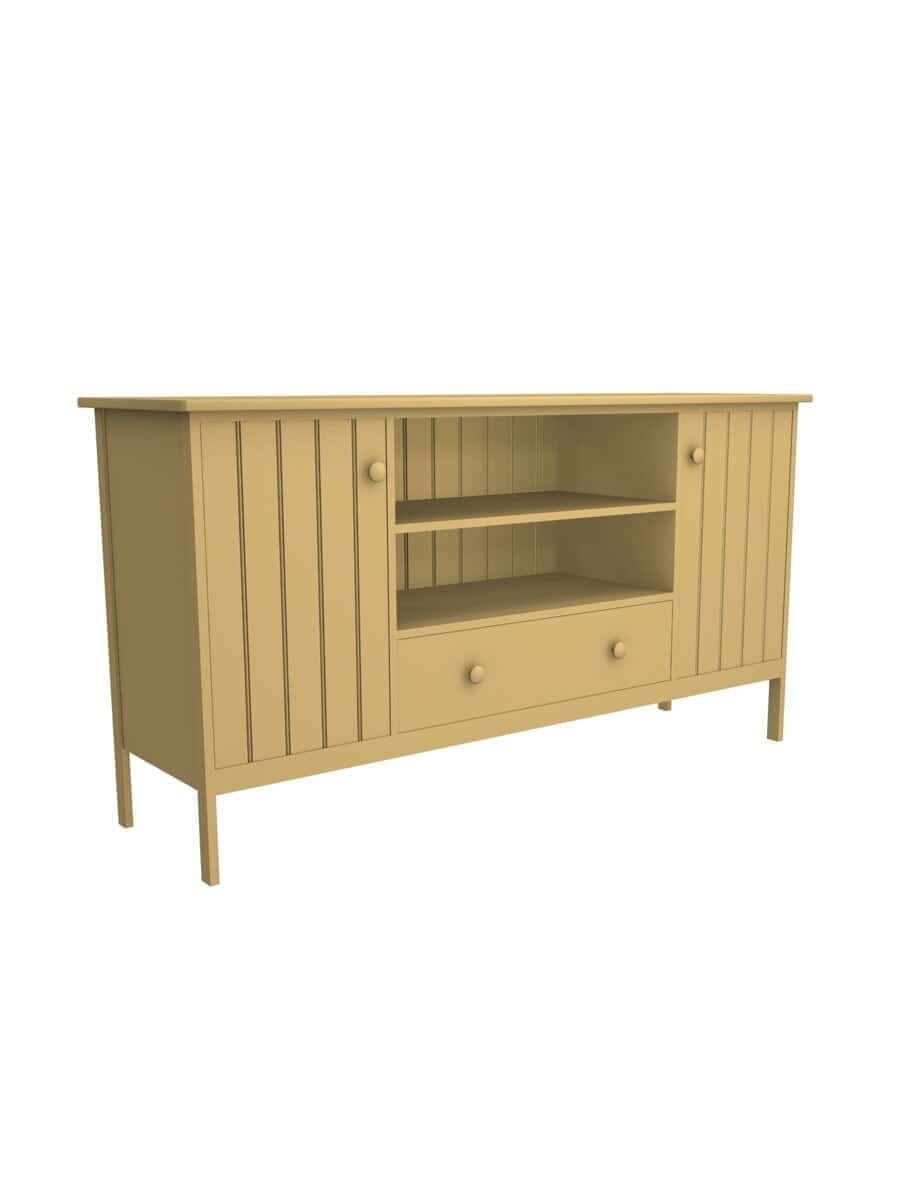 Wells 1 Drawer Buffet, Straight Apron, Beadboard Interior Back Panel, Wood Doors, Flax