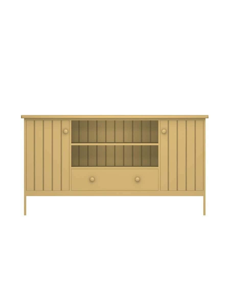 Wells 1 Drawer Buffet, Straight Apron, Beadboard Interior Back Panel, Wood Doors, Flax