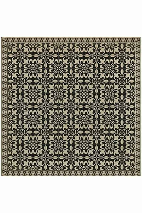 images Black Atrium Natural Border Vinyl Floor Cloth, 96 x 96, 120 x 120 Square