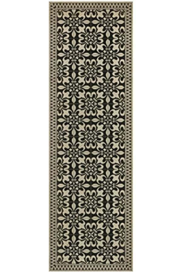 images Black Atrium Natural Border Vinyl Floor Cloth, 36 x 115 Runner