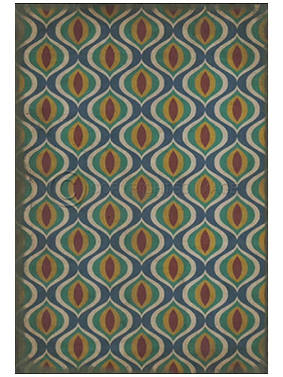 images Blue Multi Alhambra Vinyl Floor Cloth, 20 x 30, 38 x 56, 52 x 76, 70 x 102