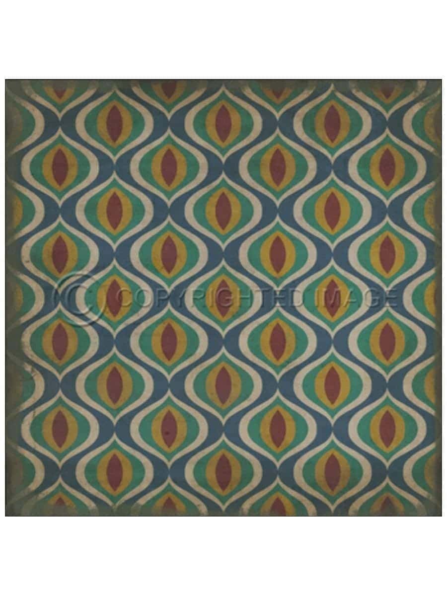 images Blue Multi Alhambra Vinyl Floor Cloth, 36 x 36, 48 x 48 Square