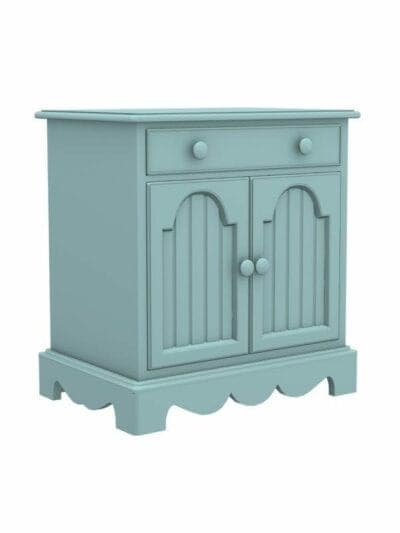 1 over 2 Carolina Coastal Nightstand, Seaside Base, Arched Beadboard Door, Beaded Flush Drawer, Aquamarine