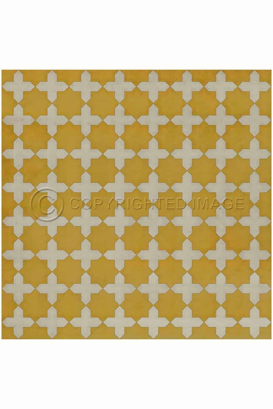 images Ivory on Yellow Pompeii Vinyl Floor Cloth, 96 x 96, 120 x 120 Square