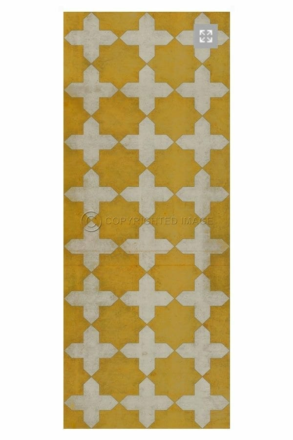 images Ivory On Yellow Pompeii Vinyl Floor Cloth, 36 x 90 Runner