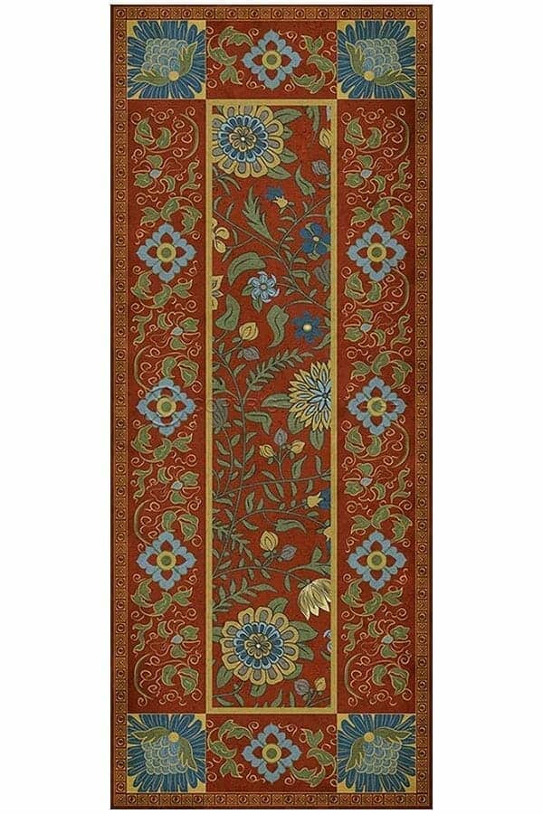 images Jasmine Scarlet Vinyl Floor Cloth, 36 x 90 Runner