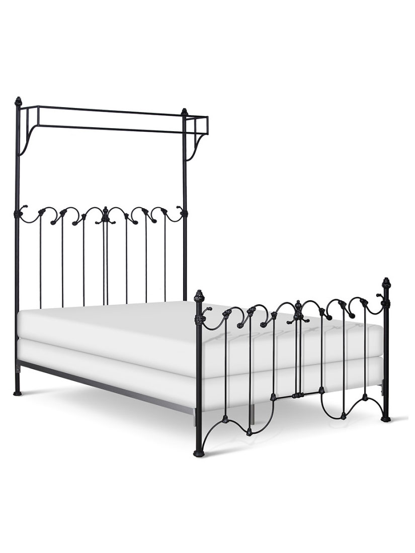 Violet-Canopy-Wrought-Iron-Bed,-Queen,-Black-Matte Violet Canopy Wrought Iron Bed, Queen, Black Matte