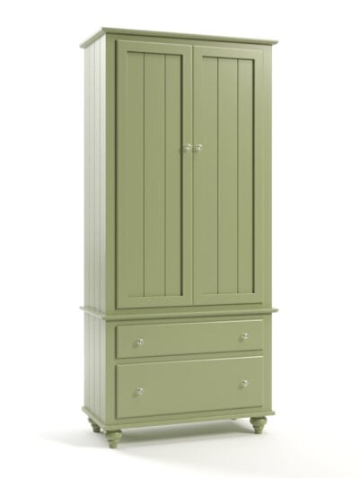 Coastal Cottage Two Door Armoire, Barn Board, Bun Foot, Crystal Knob, Celadon