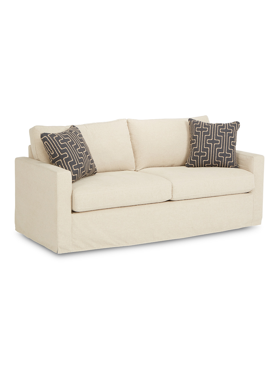 Kiawah Two Seat Slipcovered Sofa, Venus Flax, Ascari Charcoal Pillows Kiawah Two Seat Slipcovered Sofa, Venus Flax, Ascari Charcoal Pillows