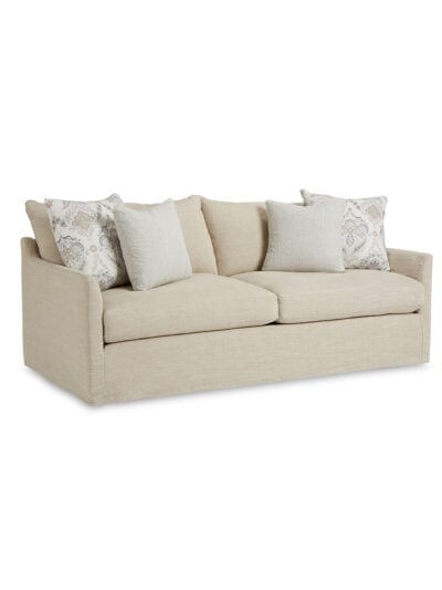 Sullivan Grande Two Seat Slipcovered Sofa, Cassidy Flax, Willa Canvas & Seville Aloe Pillows