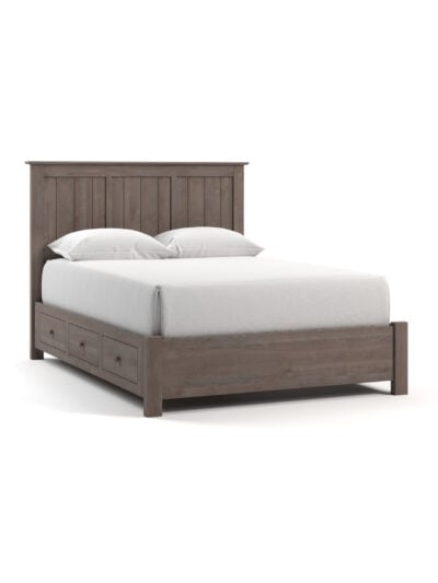 Coastal Cottage Low Profile Three Panel Wood Bed, Full, Driftwood, Barn Board
