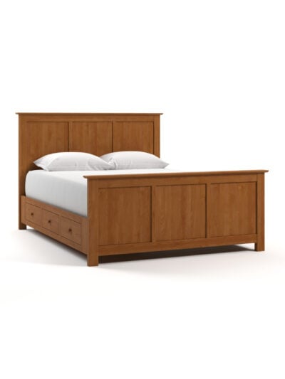 Coastal Cottage Three Panel Storage Wood Bed, Queen, Seely Stain, Flat Panel