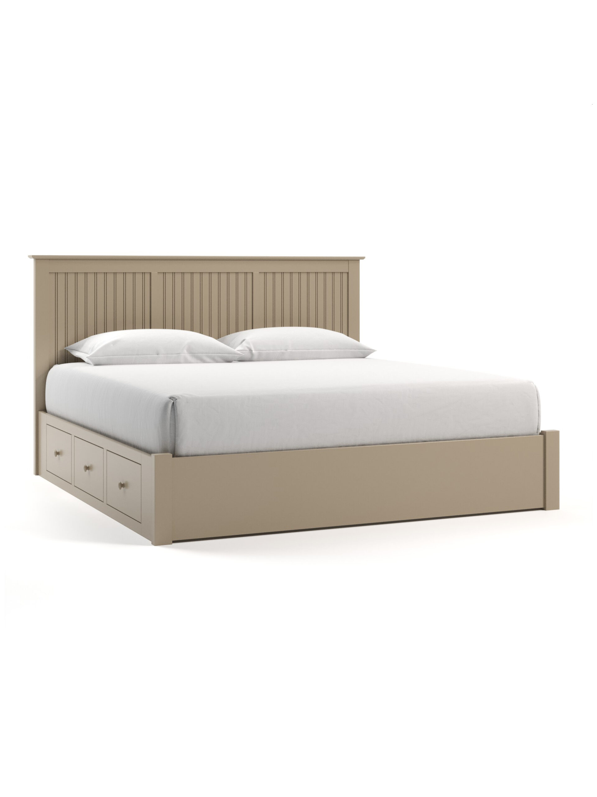 Coastal Cottage Low Profile Three Panel Wood Deep Storage Bed, King, Stone, Beadboard Coastal Cottage Low Profile Three Panel Wood Deep Storage Bed, King, Stone, Beadboard
