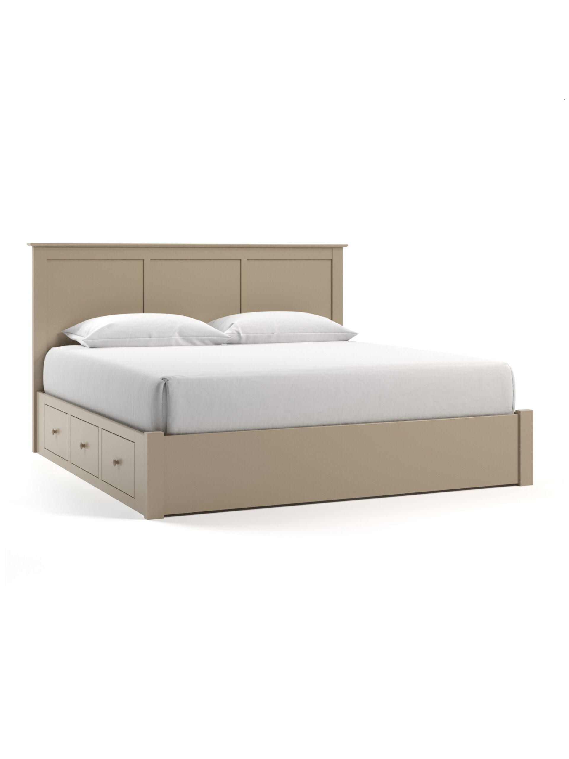 Coastal Cottage Low Profile Three Panel Wood Deep Storage Bed, King, Stone, Flat Panel Coastal Cottage Low Profile Three Panel Wood Deep Storage Bed, King, Stone, Flat Panel