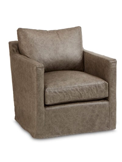 Norfolk Petit Leather Slipcovered Accent Chair, Saloon Grey