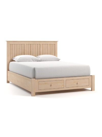 Coastal Cottage Three Panel End Drawer Storage Bed, Natural, Queen, Beadboard