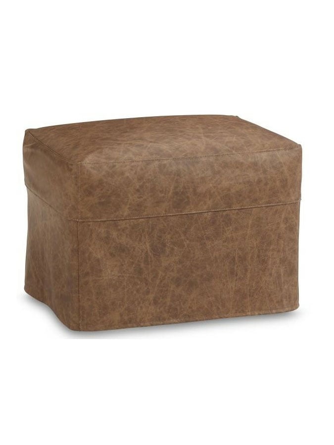 Shoreline Leather Slipcovered Ottoman, Saloon Rum Shoreline Leather Slipcovered Ottoman, Saloon Rum