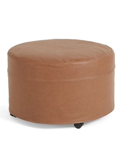 Shoreline Leather Slipcovered Round Ottoman, Rangers Russet