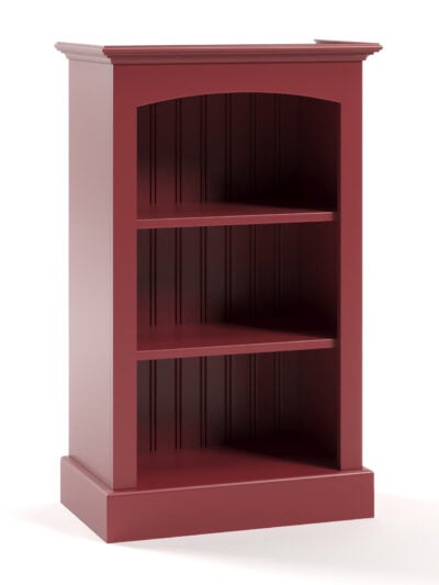 Carolina Narrow Bookcase, Straight Base, Curved Top, Flat Sides, Tomato