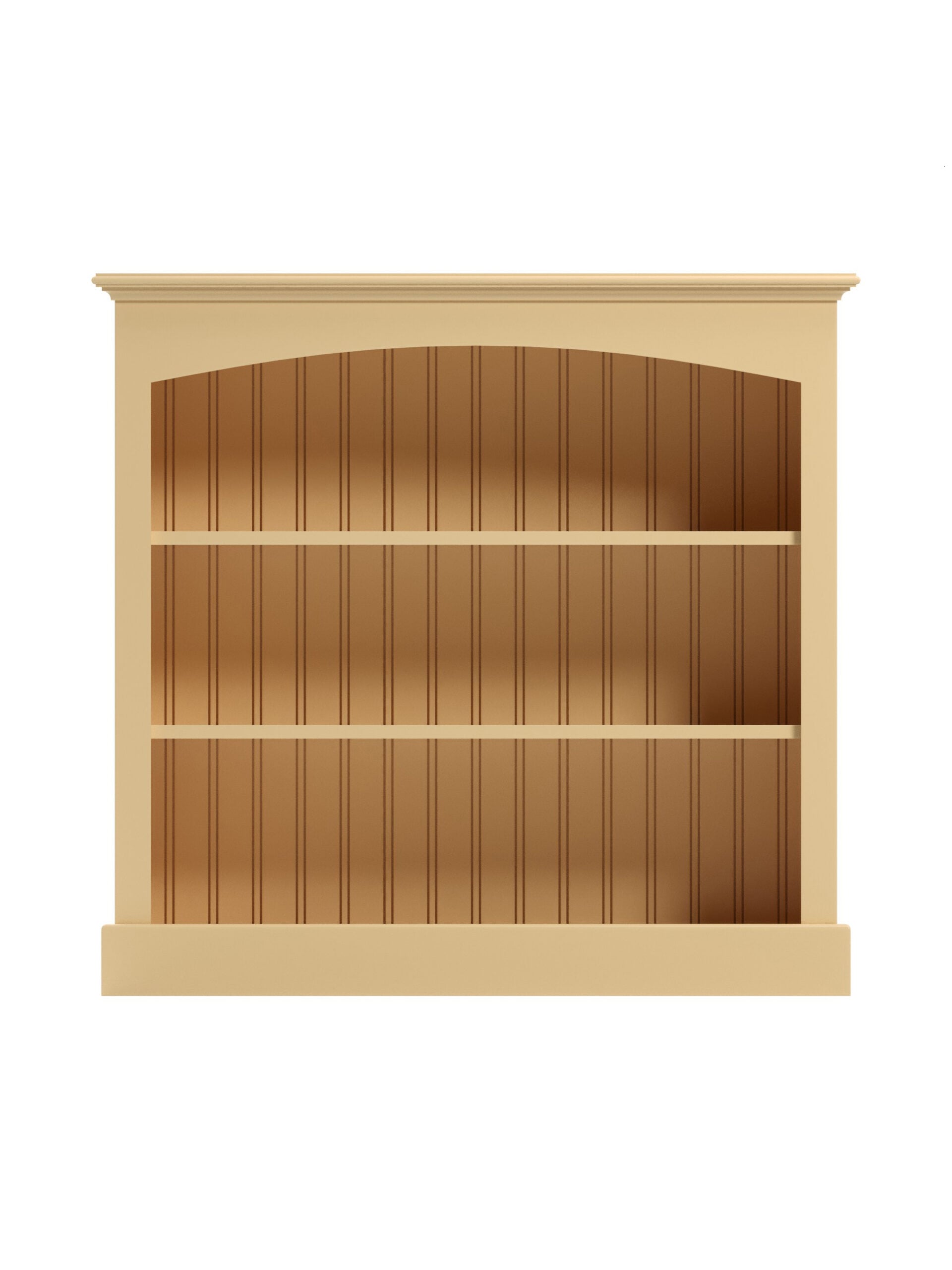 Carolina Wide Bookcase, Curved Top, Straight Base, Framed Sides, Butter, Straight On Carolina Wide Bookcase, Curved Top, Straight Base, Framed Sides, Butter, Straight On
