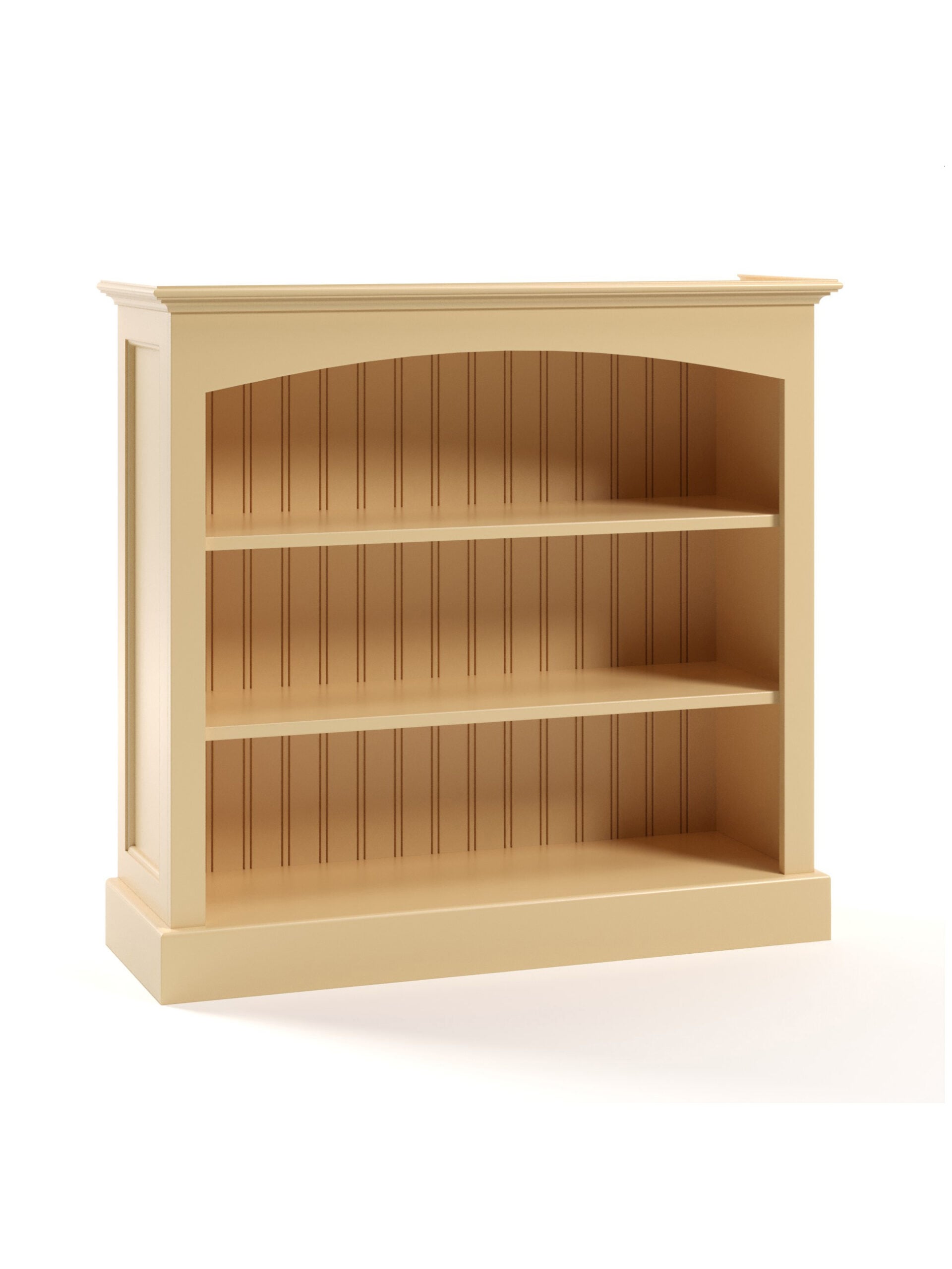 Carolina Wide Bookcase, Curved Top, Straight Base, Framed Sides, Butter Carolina Wide Bookcase, Curved Top, Straight Base, Framed Sides, Butter