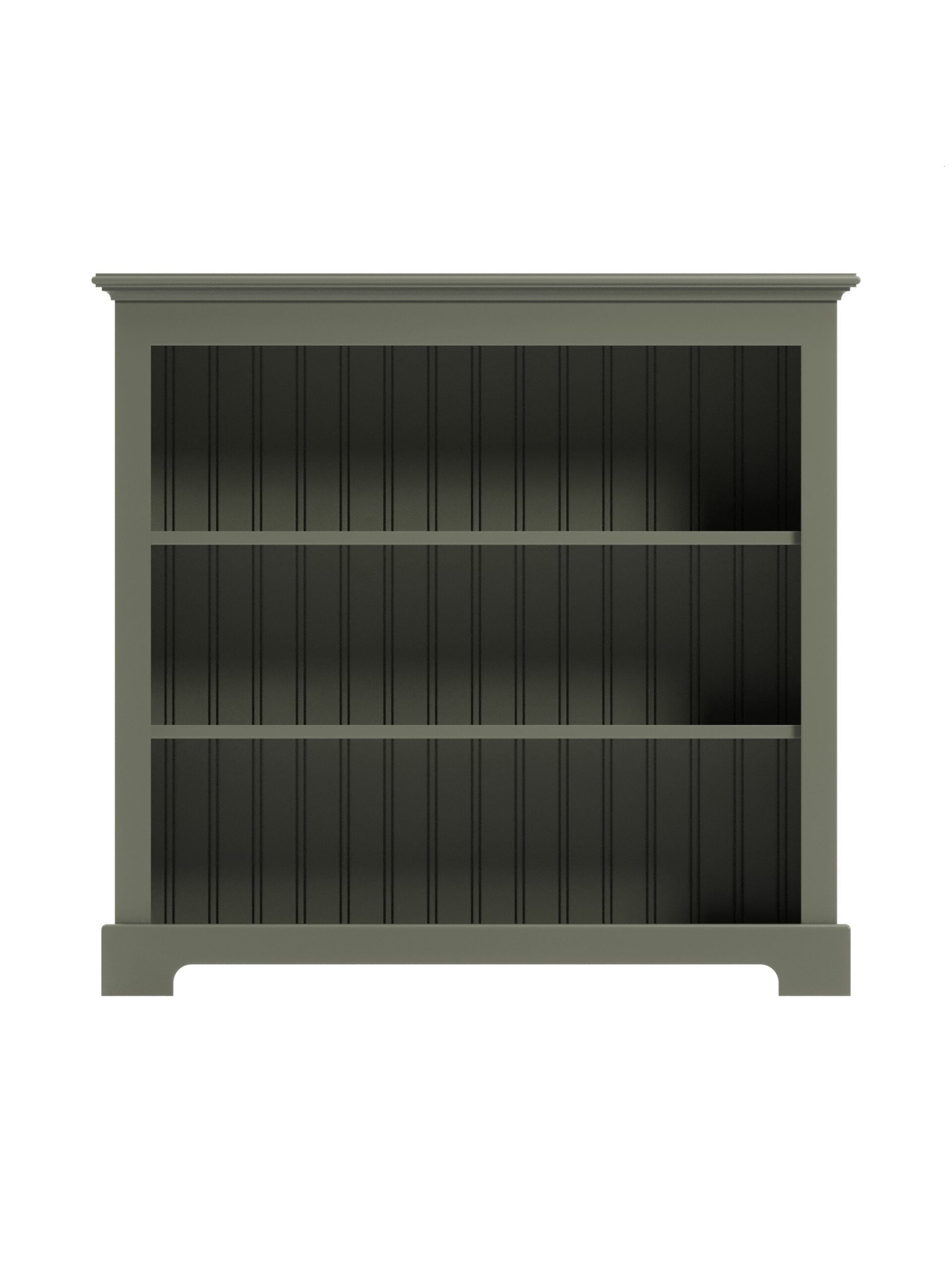 Carolina Wide Bookcase, Straight Top, Arched Base, Flat Sides, Moss, Straight On Carolina Wide Bookcase, Straight Top, Arched Base, Flat Sides, Moss, Straight On