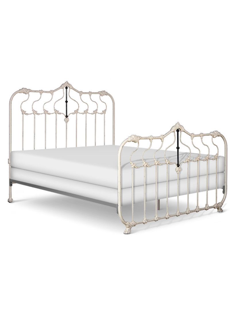 Primrose Wrought Iron Bed, Eastern King, Aged Distressed White Primrose Wrought Iron Bed, Eastern King, Aged Distressed White
