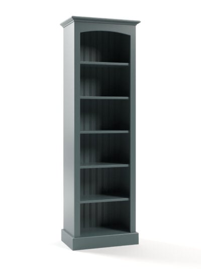 Carolina Narrow Tall Bookcase, Straight Base, Curved Top, Flat Sides, River Rock