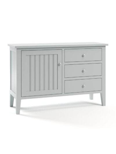 Stafford 1 Door TV Console, Tapered Legs, Beadboard Panels, Wood Knobs, Mist