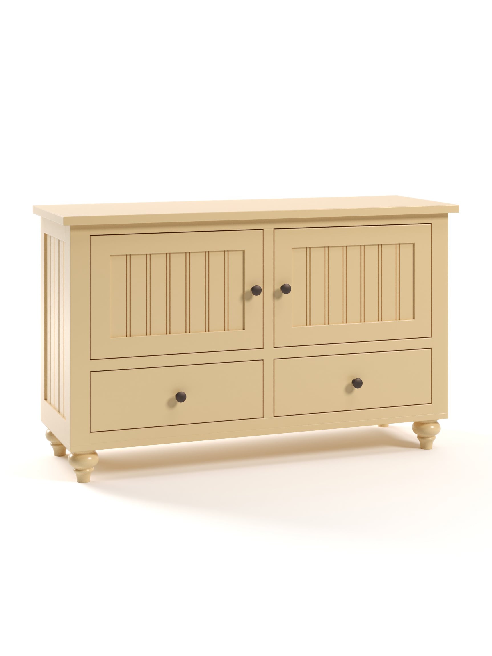 Stafford 2 Door TV Console, Bun Foot, Beadboard Panels, Oil Rubbed Bronze Knobs, Butter Stafford 2 Door TV Console, Bun Foot, Beadboard Panels, Oil Rubbed Bronze Knobs, Butter