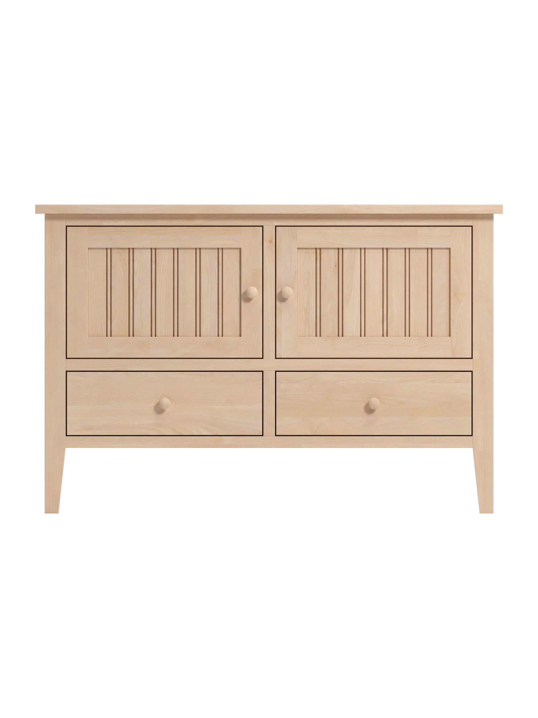 Stafford 2 Door TV Console, Tapered Legs, Beadboard Panels, Wood Knobs, Natural, Straight On Stafford 2 Door TV Console, Tapered Legs, Beadboard Panels, Wood Knobs, Natural, Straight On
