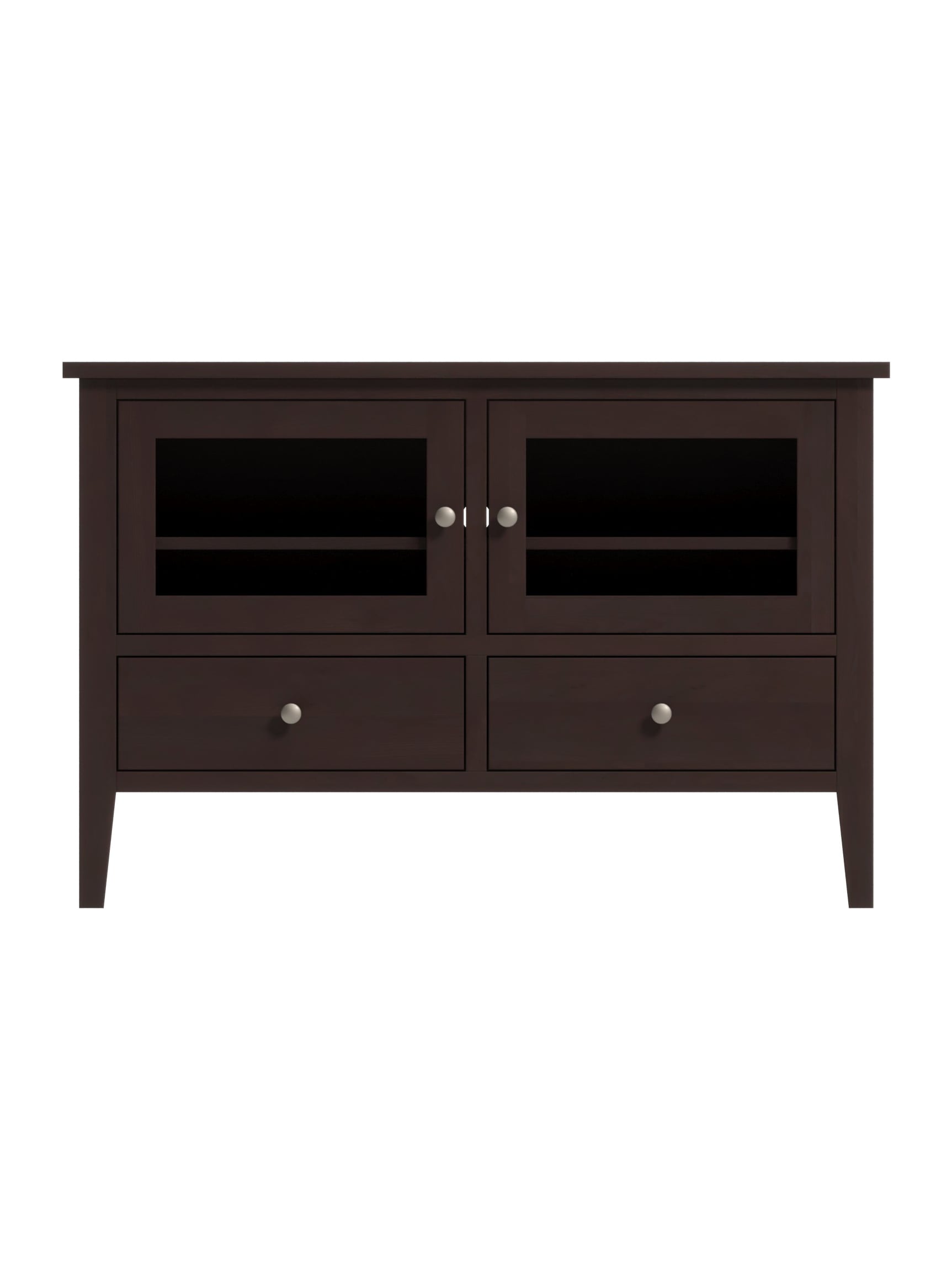 Stafford 2 Door TV Console, Tapered Legs, Glass Doors, Flat Panels, Nickel Knobs, Onyx, Straight On Stafford 2 Door TV Console, Tapered Legs, Glass Doors, Flat Panels, Nickel Knobs, Onyx, Straight On