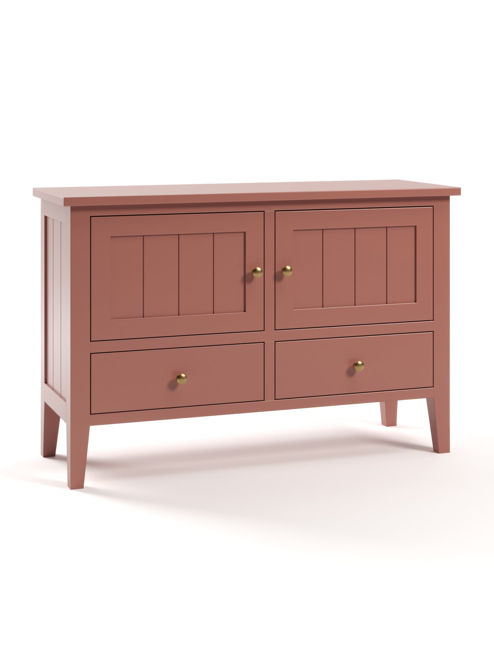Stafford 2 Door TV Console, Tapered Legs, Barn Board Panels, Antique Brass Knobs, Baked Terracotta Stafford 2 Door TV Console, Tapered Legs, Barn Board Panels, Antique Brass Knobs, Baked Terracotta