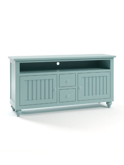Mayport TV Console, Bun Feet, Beadboard, Crystal Knobs, Aquamarine