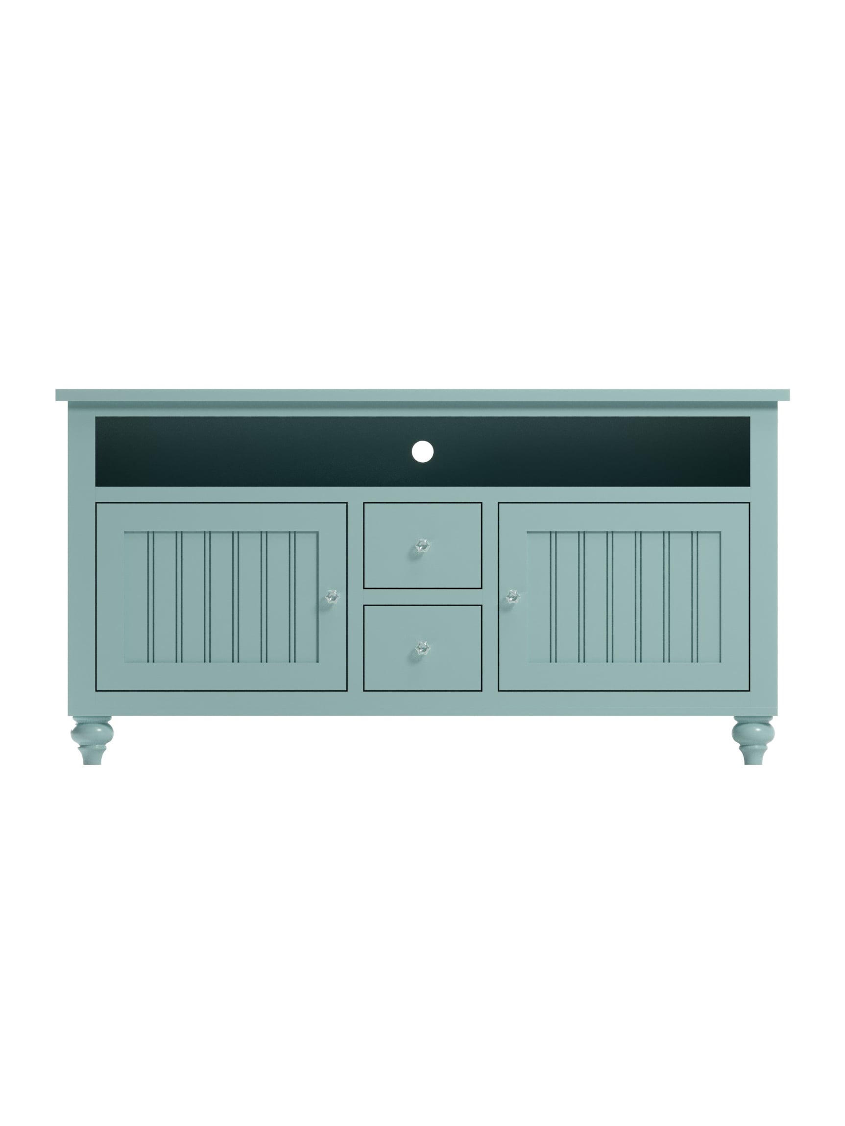 Mayport TV Console, Bun Feet, Beadboard, Crystal Knobs, Aquamarine, Straight On Mayport TV Console, Bun Feet, Beadboard, Crystal Knobs, Aquamarine, Straight On