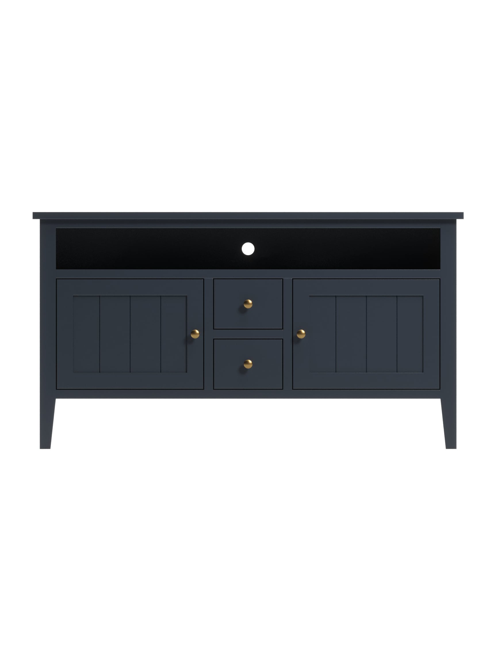 Mayport TV Console, Tapered Legs, Barn Board, Antique Brass Knobs, Ink, Straight On Mayport TV Console, Tapered Legs, Barn Board, Antique Brass Knobs, Ink, Straight On