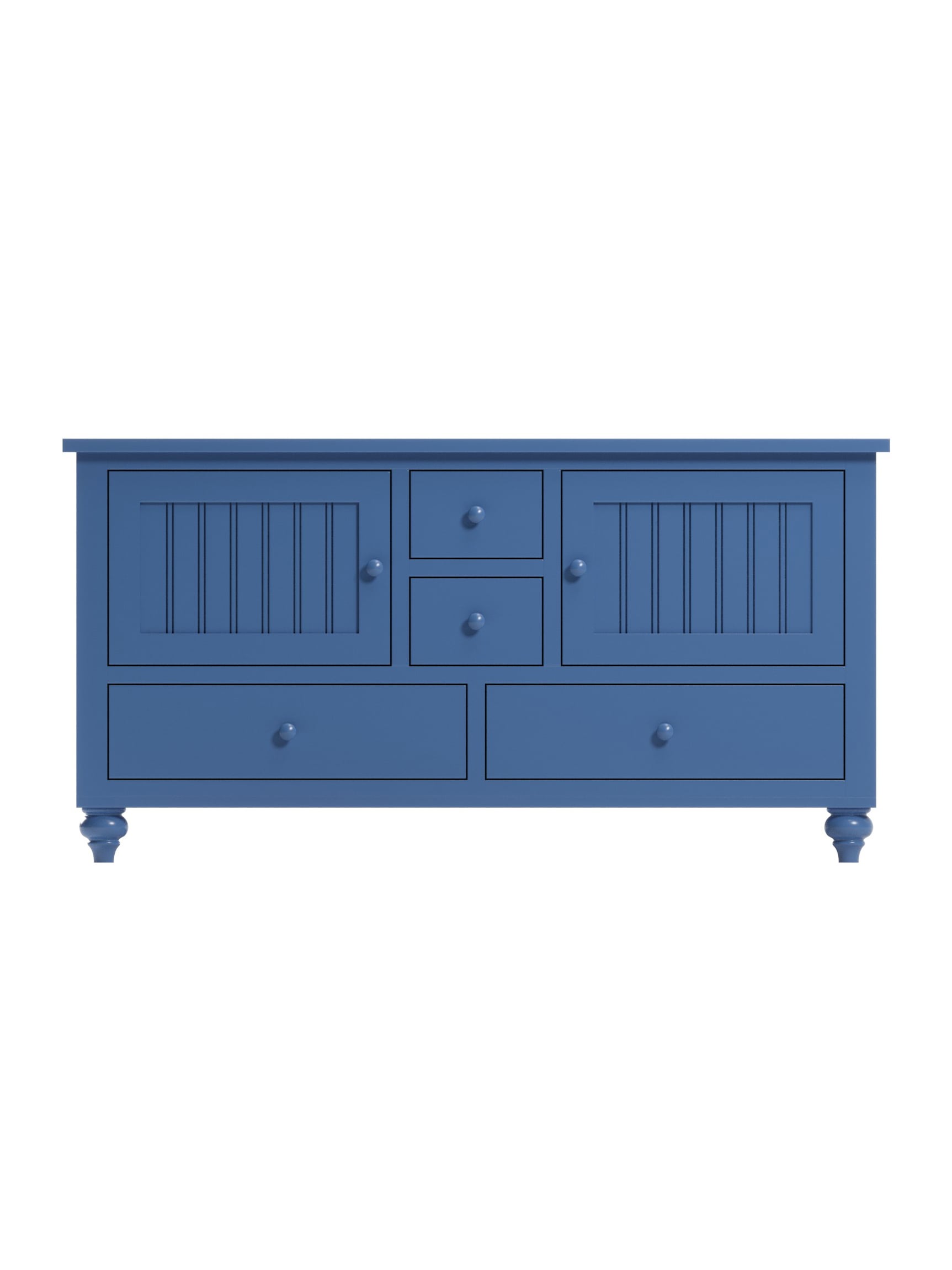 Mayport 4 Drawer TV Console, Bun Feet, Beadboard, Wood Knobs, China Blue, Straight On Mayport 4 Drawer TV Console, Bun Feet, Beadboard, Wood Knobs, China Blue, Straight On