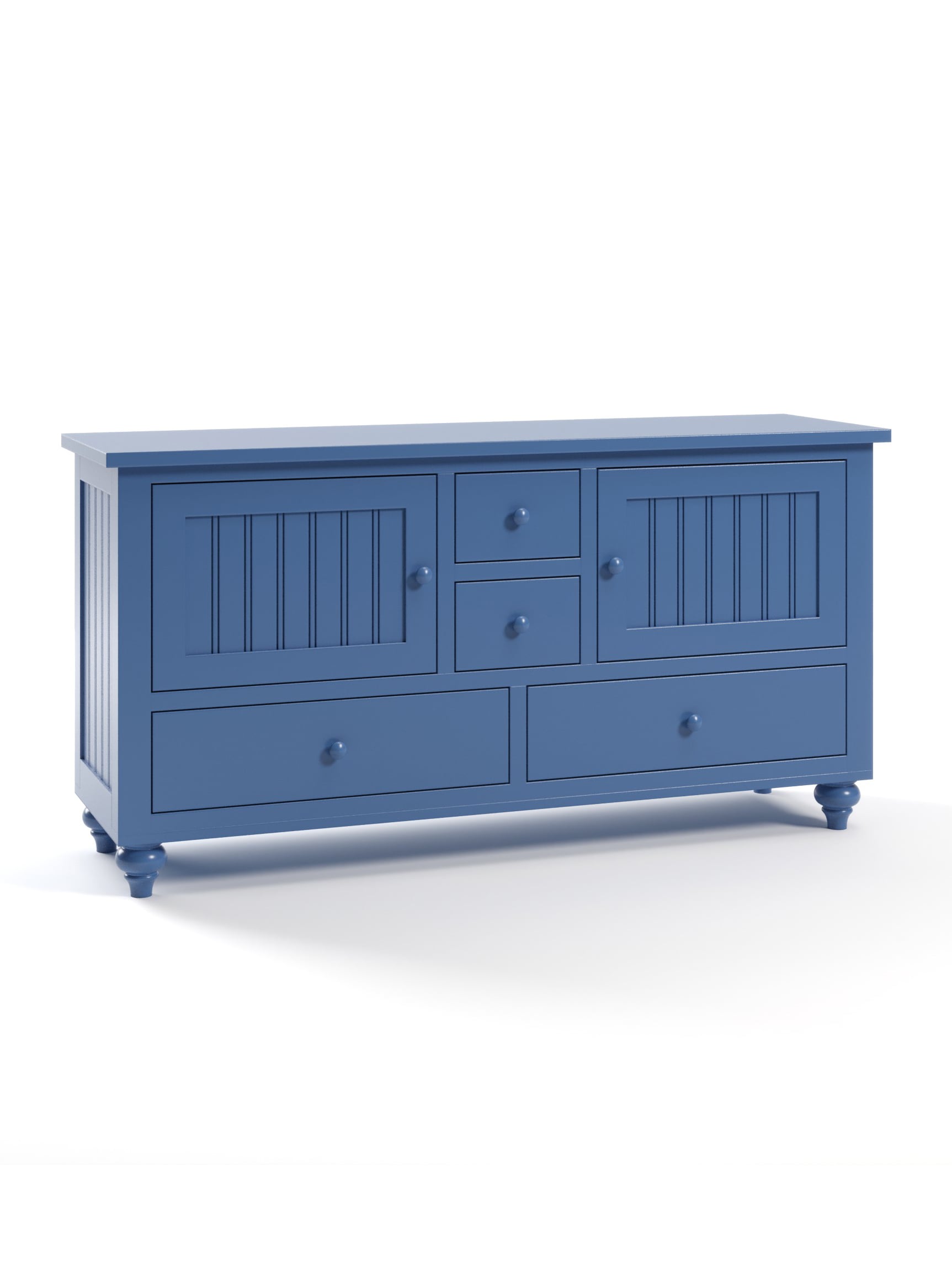 Mayport 4 Drawer TV Console, Bun Feet, Beadboard, Wood Knobs, China Blue Mayport 4 Drawer TV Console, Bun Feet, Beadboard, Wood Knobs, China Blue