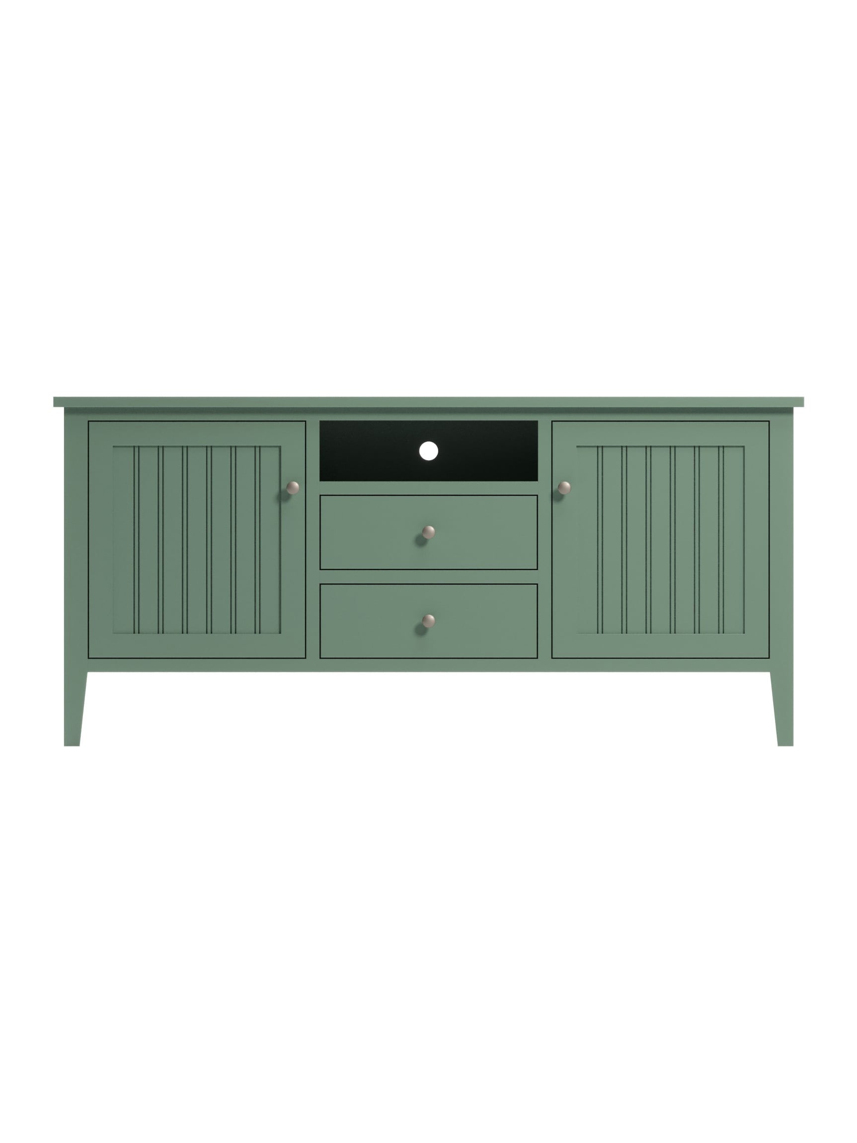Kingston TV Console, Tapered Legs, Beadboard, Nickel Knobs, Patina, Straight On Kingston TV Console, Tapered Legs, Beadboard, Nickel Knobs, Patina, Straight On