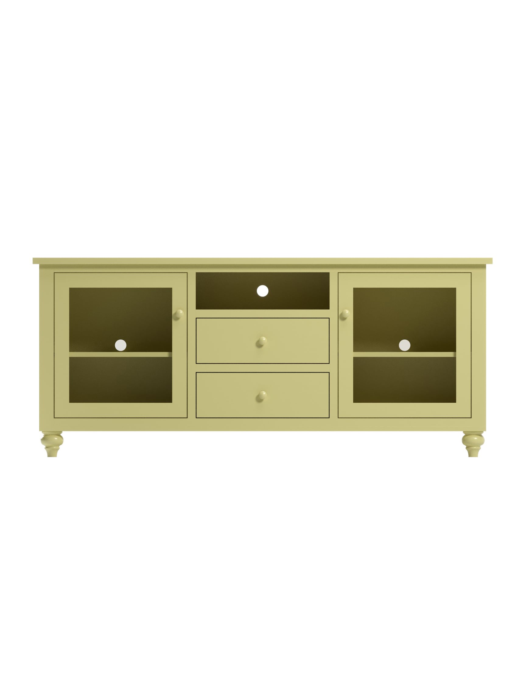 Kingston TV Console, Bun Feet, Glass Doors, Flat Panels, Wood Knobs, Pear, Straight On Kingston TV Console, Bun Feet, Glass Doors, Flat Panels, Wood Knobs, Pear, Straight On