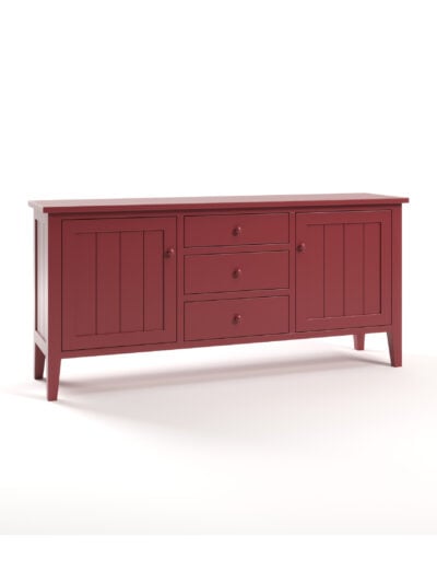Kingston 3 Drawer TV Console, Tapered Legs, Barn Board, Wood Knobs, Tomato