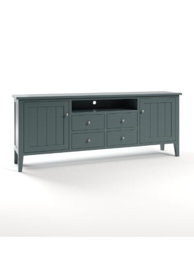 Ormond TV Console, Tapered Legs, Barn Board, Nickel Knobs, River Rock, Angled